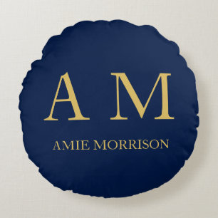 Blauw Gouden Kleuren Professioneel Initiaal Letter Rond Kussen