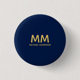 Blauw Gouden Kleuren Professioneel Initiaal Letter Ronde Button 3,2 Cm