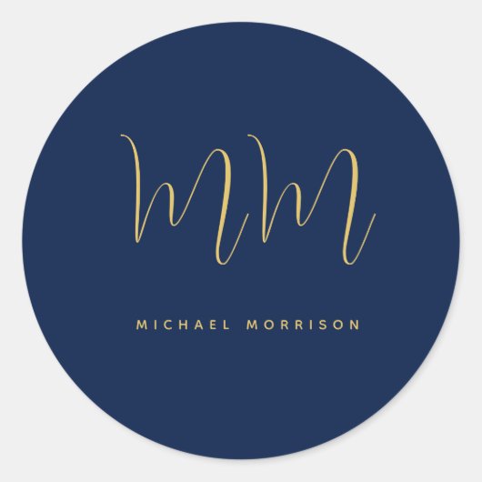 Blauw Gouden Kleuren Professioneel Initiaal Letter Ronde Sticker (Voorkant)