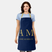 Blauw Gouden Kleuren Professioneel Initiaal Letter Schort (Gedragen)