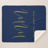 Blauw Gouden Kleuren Professioneel Initiaal Letter Sherpa Deken (Voorkant (horizontaal))