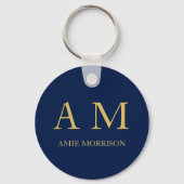 Blauw Gouden Kleuren Professioneel Initiaal Letter Sleutelhanger (Voorkant)