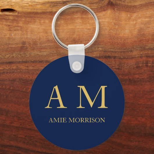 Blauw Gouden Kleuren Professioneel Initiaal Letter Sleutelhanger (Achterkant)