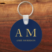 Blauw Gouden Kleuren Professioneel Initiaal Letter Sleutelhanger (Voorkant)