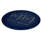 Blauw Gouden Kleuren Professioneel Initiaal Letter Snijplank (Hoek)