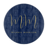 Blauw Gouden Kleuren Professioneel Initiaal Letter Snijplank (Voorkant)