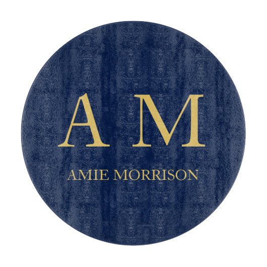 Blauw Gouden Kleuren Professioneel Initiaal Letter Snijplank (Voorkant)