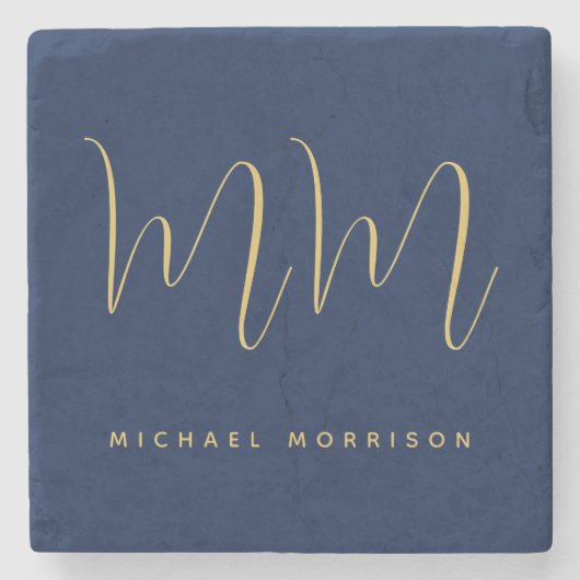 Blauw Gouden Kleuren Professioneel Initiaal Letter Stenen Onderzetter (Voorkant)