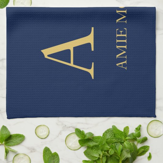 Blauw Gouden Kleuren Professioneel Initiaal Letter Theedoek (Gevouwen)