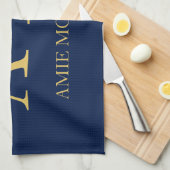 Blauw Gouden Kleuren Professioneel Initiaal Letter Theedoek (Quarter Fold)