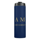 Blauw Gouden Kleuren Professioneel Initiaal Letter Thermosbeker (Voorkant)