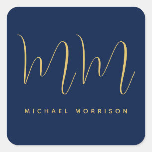 Blauw Gouden Kleuren Professioneel Initiaal Letter Vierkante Sticker