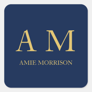 Blauw Gouden Kleuren Professioneel Initiaal Letter Vierkante Sticker