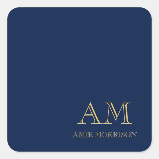 Blauw Gouden Kleuren Professioneel Initiaal Letter Vierkante Sticker (Voorkant)