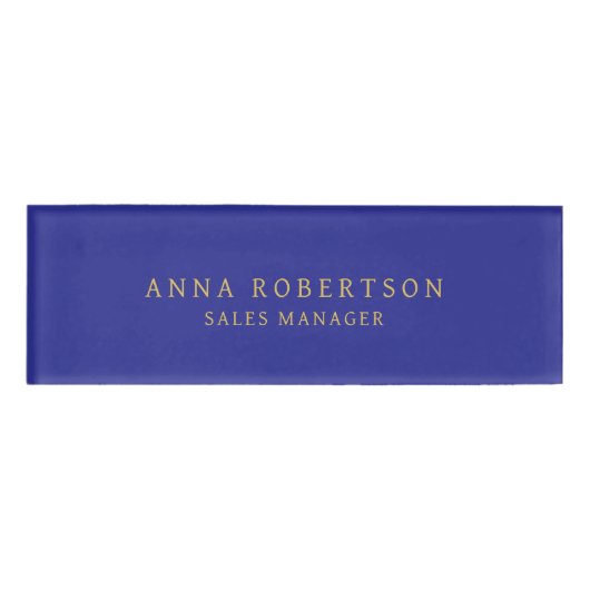 Blauw Gouden Kleuren Professionele Trendy Minimali Naambadge (Voorkant)