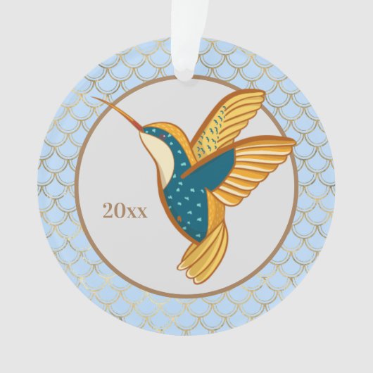 Blauw Gouden Kolibrie Ornament (voorkant)
