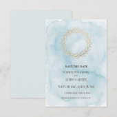 Blauw Gouden Krans Bruiloft Save The Date (Voorkant / Achterkant)