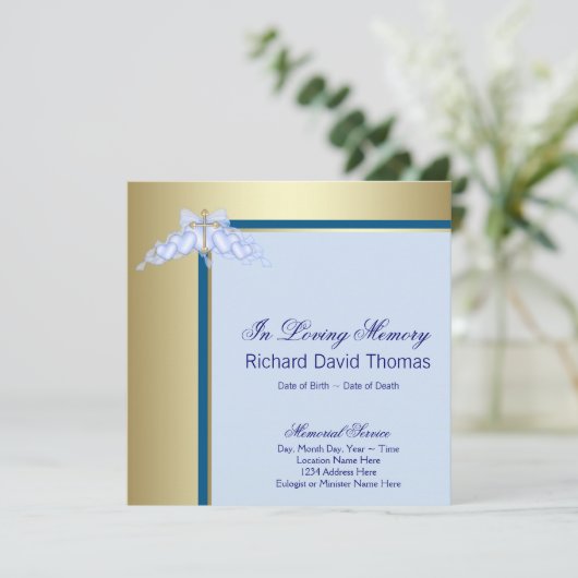 Blauw Gouden Kruis in liefdevolle herinnering Kaart (Staand voorkant)