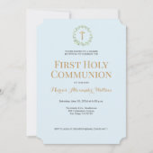 Blauw Gouden Kruis Jongen Eerste heilige communie Kaart (Voorkant)