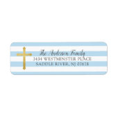 Blauw & Gouden Kruis Religieus Terugkeeradres Etiket (Voorkant)