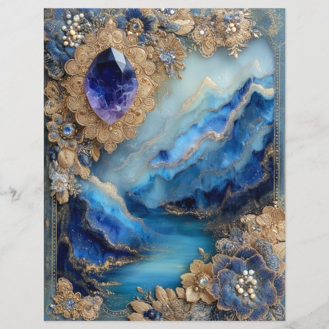 Blauw Gouden Landschap Junk Journal Scrapbook Papi (Voorkant)