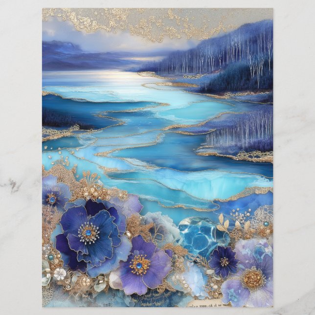 Blauw Gouden Landschap Junk Journal Scrapbook Papi (Voorkant)