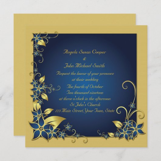 Blauw, gouden Lijst Kaart (Voorkant / Achterkant)