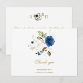 Blauw gouden luxe bloem bruiloft bedankt (Voorkant / Achterkant)