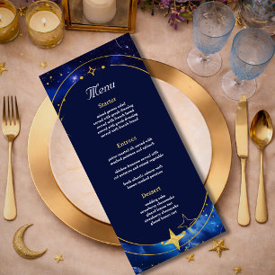 Blauw gouden maan mystieke hemelse astronomie brui menu