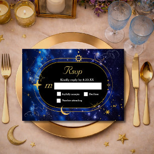 Blauw gouden maan mystieke hemelse astronomie brui RSVP kaartje