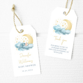 Blauw gouden maansterren baby shower dank u labels cadeaulabel