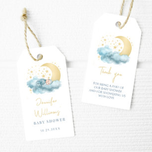 Blauw gouden maansterren baby shower dank u labels cadeaulabel