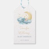 Blauw gouden maansterren baby shower dank u labels cadeaulabel (Voorkant)