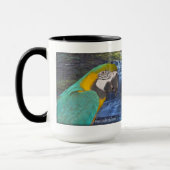 Blauw & gouden Macaw & zwarte rog - KoffieMok Mok (Links)
