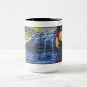 Blauw & gouden Macaw & zwarte rog - KoffieMok Mok (Midden)