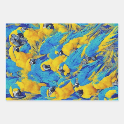 Blauw & Gouden Macaws Patroon Inpakpapier Vel (Voorkant 2)