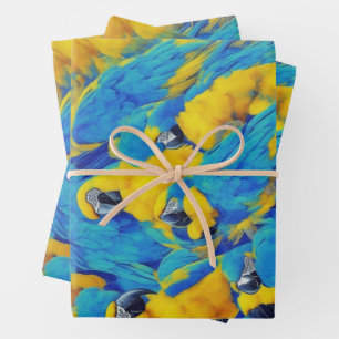 Blauw & Gouden Macaws Patroon Inpakpapier Vel