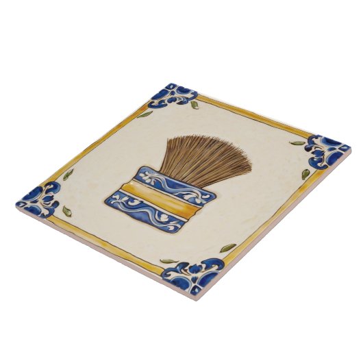 Blauw & Gouden Make-upborstel of Scheerborstel Bad Tegeltje (Zijkant)
