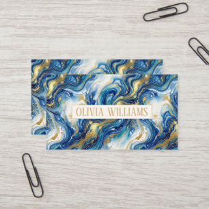 Blauw Gouden Marmer Luxe Waterverf Vloeiend Patroo Visitekaartje