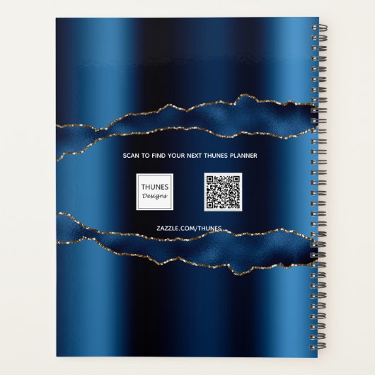 Blauw gouden marmer-naamscript 2023 planner (Achterkant)