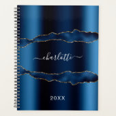 Blauw gouden marmer-naamscript 2023 planner (Voorkant)