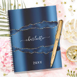 Blauw gouden marmer-naamscript 2023 planner<br><div class="desc">Blauwe goudstaart,  marmersteenafdruk als achtergrond Personaliseer en voeg jouw naam toe. De naam wordt geschreven met een modern handgeschreven stijlmanuscript met letters.</div>