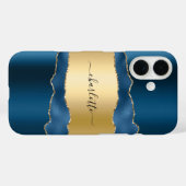 Blauw gouden marmer-naamscript Case-Mate iPhone case (Achterkant (horizontaal))