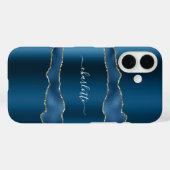 Blauw gouden marmer-naamscript Case-Mate iPhone case (Achterkant (horizontaal))