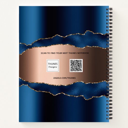 Blauw gouden marmer-naamscript notitieboek (Achterkant)
