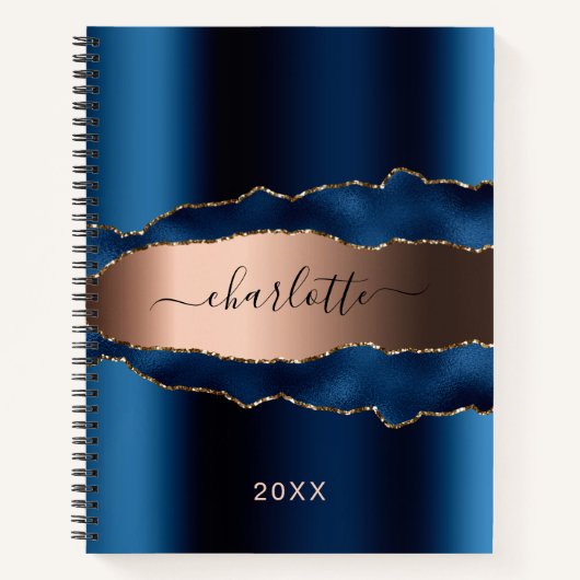 Blauw gouden marmer-naamscript notitieboek (Voorkant)
