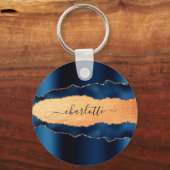 Blauw gouden marmer-naamscript sleutelhanger (Voorkant)
