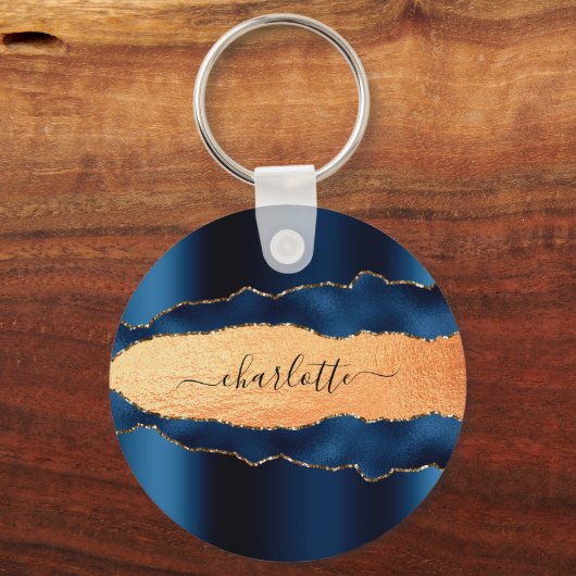 Blauw gouden marmer-naamscript sleutelhanger (Voorkant)