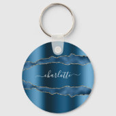 Blauw gouden marmer-naamscript sleutelhanger (Voorkant)