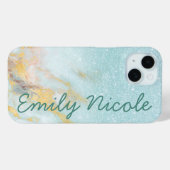 Blauw Gouden Marmer Ombre Nep Glitter Monogram Naa Case-Mate iPhone Case (Achterkant (horizontaal))